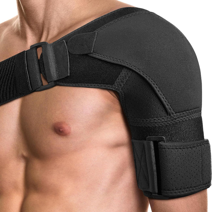 Adjustable Shoulder Brace for Men - Both Left and Right Arm - Pain Relief for Torn Rotator Cuff, Compression Support Sleeve for Dislocation, Bursitis, Tendonitis (Black, Medium)