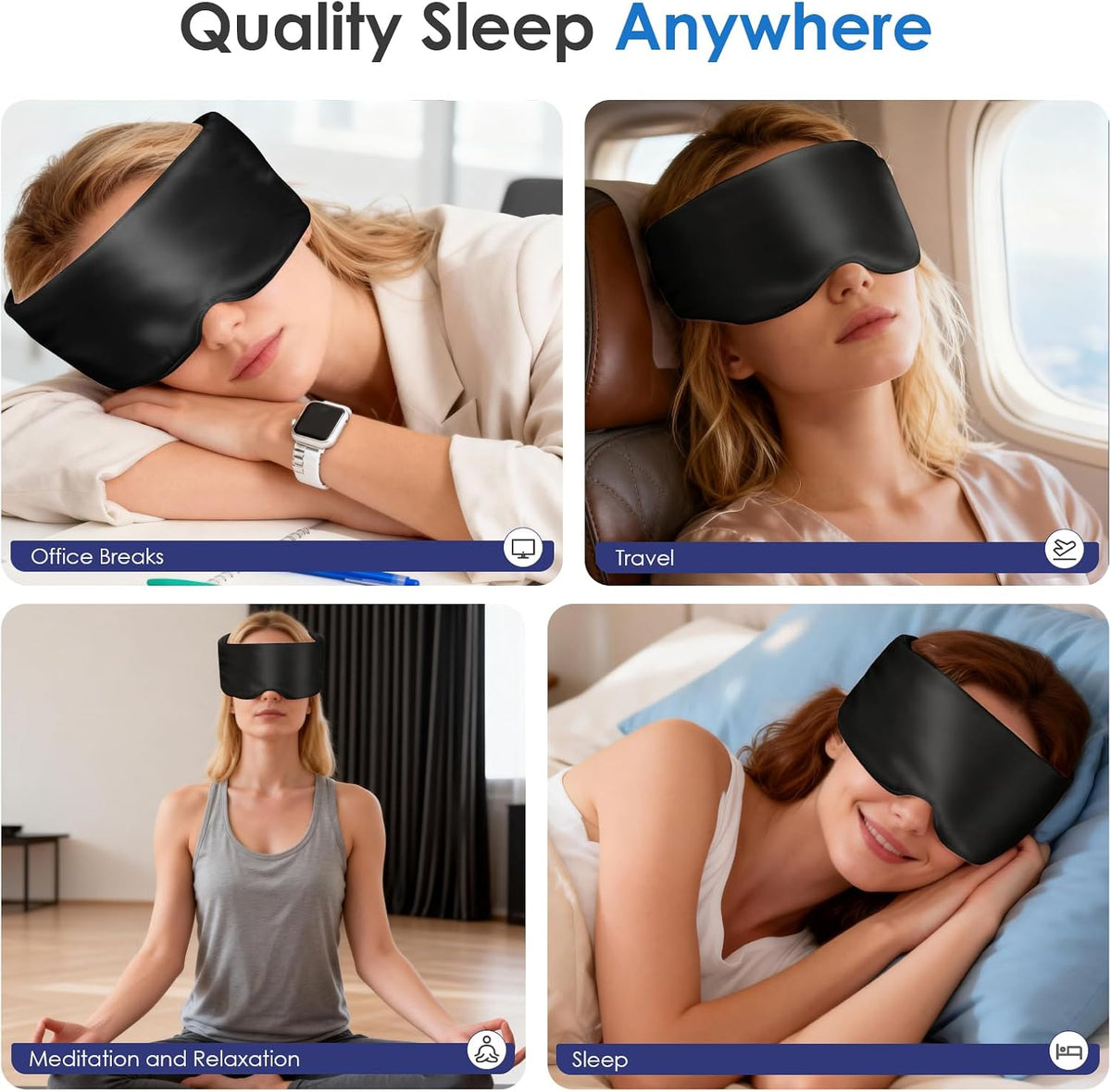 Weighted Eye Mask for Sleeping, Silk Sleep Mask for Side Sleeper(Black)