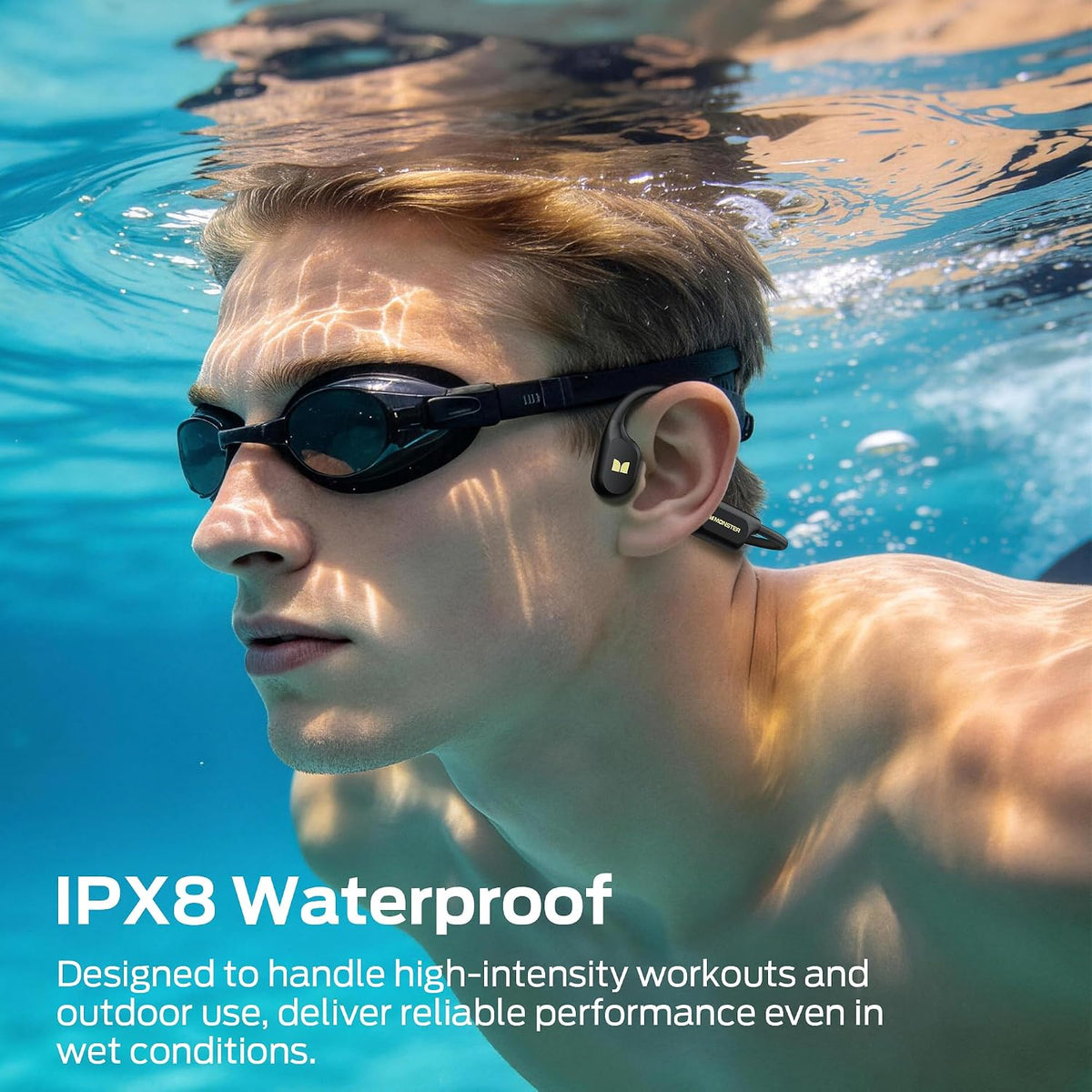 Open Ear BC300 Swimming Headphones, Open-Ear Bone Conduction Headphones, Bluetooth 6.0 & 32GB MP3, IPX8 Waterproof Sport Earbuds with 10H Playtime (Black)