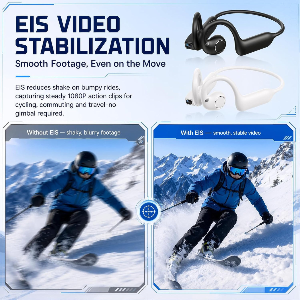 E12 Bone Conduction Headphones with Camera, Open-Ear, Comfort Fit, Hi‑Fi Stereo Sound, Hands-Free POV Camera, Supporting AI Translation & Smart Conversation, Suitable for Fitness and Travel (Orange)