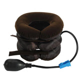 Three-chamber inflatable cervical traction device with hand pump