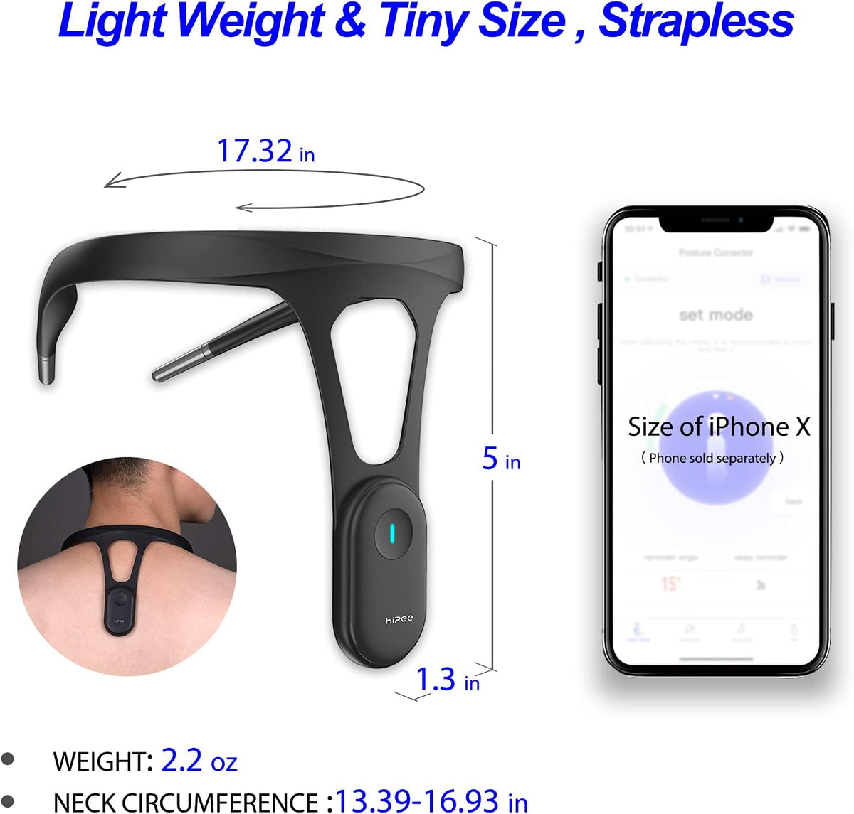 P1 Posture Corrector for Women Men, Strapless Upper Back Brace, Vibration Reminder, Rechargeable, 50H Battery