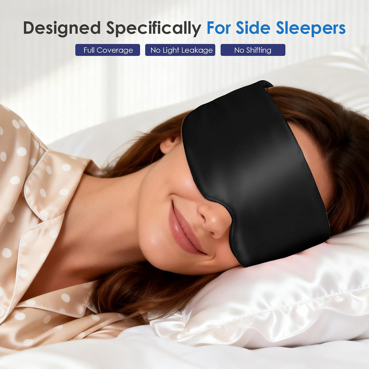 Weighted Eye Mask for Sleeping, Silk Sleep Mask for Side Sleeper(Black)