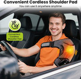 Heated Shoulder Brace, Shoulder Heating Pad with Massage, Electric Cordless Heated Shoulder Wrap with 3 Heating & Vibration Levels, Vibration Heated Shoulder Massager for Men Women Relaxation