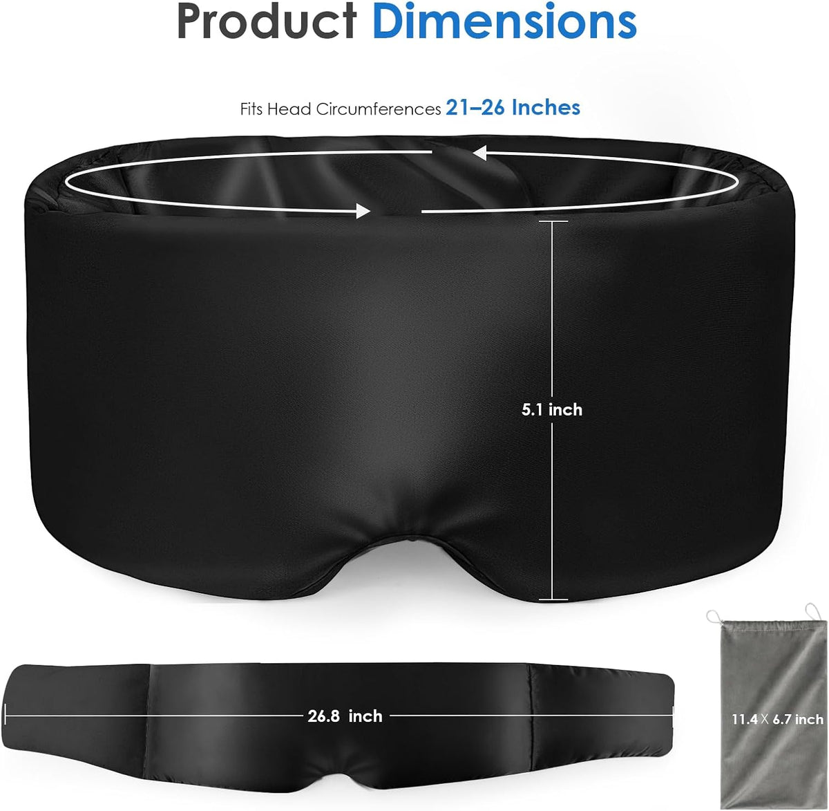 Weighted Eye Mask for Sleeping, Silk Sleep Mask for Side Sleeper(Black)