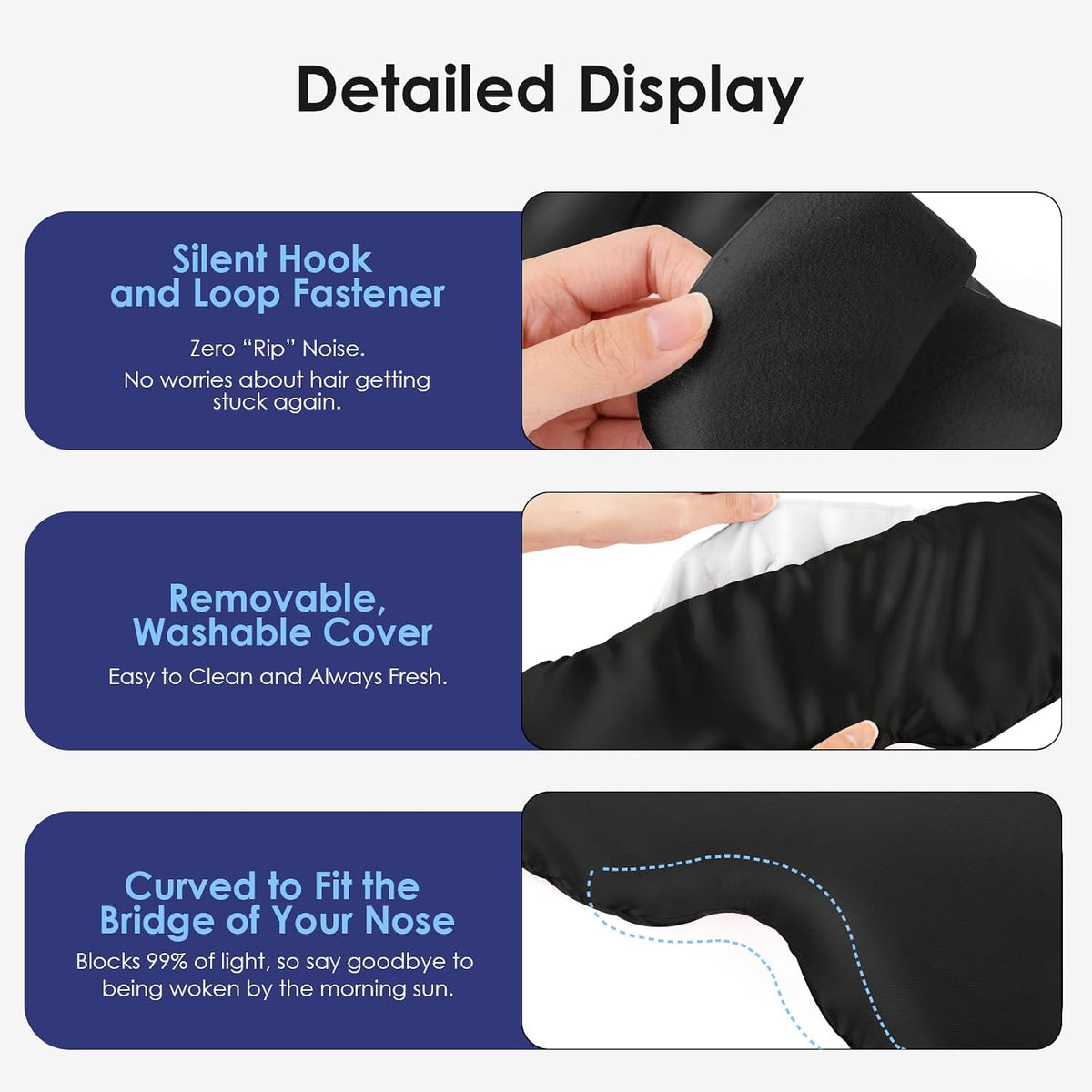 Weighted Eye Mask for Sleeping, Silk Sleep Mask for Side Sleeper(Black)