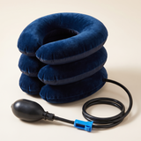Three-chamber inflatable neck traction device with hand pump