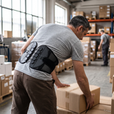 Warehouse worker lifting a box wearing the lumbar belt