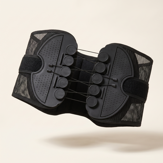 Lumbar support belt with cord tensioners, product view