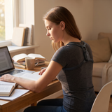 Student wearing the posture sensor while studying